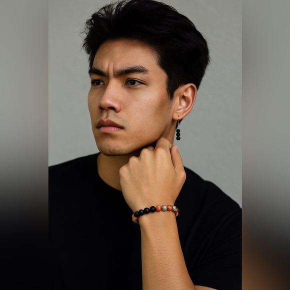 His and hers Black and Multicolor Beaded Bracelets - Picture 1 of 4